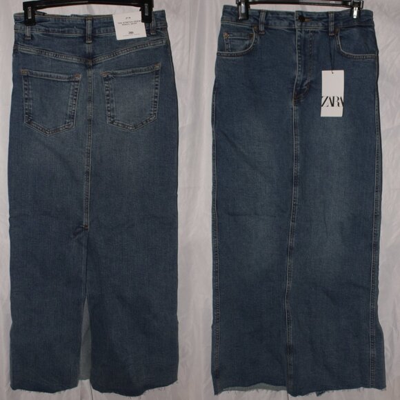 NWT Zara Stretch Denim Raw Hem Denim Pencil Maxi Skirt Size S - Picture 7 of 10